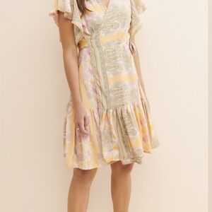 RAGA Pastel Paisley Dress with Flutter Sleeves